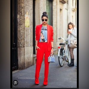 Sandro Poison Red Tapered Straight Leg Slant Pocket Trouser Pants size 40